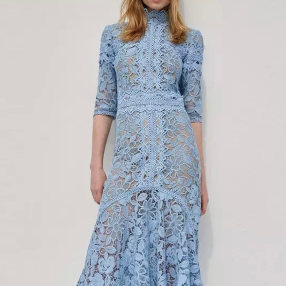 COPY Shoshana Dress Bridesmaid Floral Embroidered Light Blue Summer Dress NWOT - Picture 2 of 3